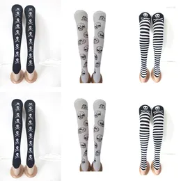 Women Socks Halloween Skull Strumps Cospaly Game Screen Printing Trample Fötter Spot