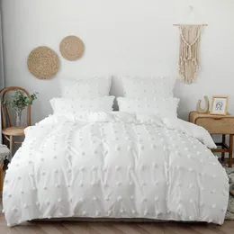 Conjuntos de cama Tufted Dot Duvet Capa 3 Peças Set1 Jacquard 2 Fronhas Macio Microfibra com Zipper Encerramento Canto Laços TJ9500 230828