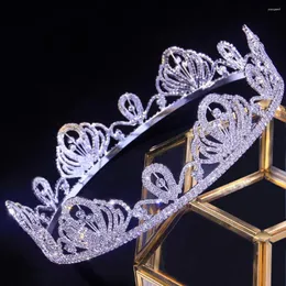 Hårklipp rosabella fancy europeiska och amerikanska kristallkronor tiaras kubiska zirkoniumhuvudbonad brud pekband bröllop headress