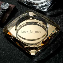 Crystal Glass Ash Tray Black Gold Tranparent Square Shape Ashtray Cigar Smoking Accessory Household Office KTV Smoking Supply HKD230828