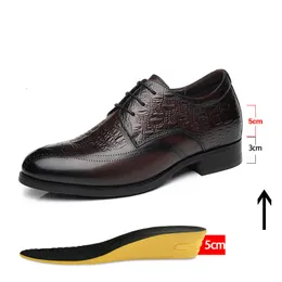 Dress Shoes 8CM Taller Men Brogue Wedding Genuine Leather Pointed Man Lifted 6CM Business Men's Derby Brown Black 230829