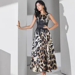 Повседневные платья 2023 летние формальные леопардовые припечатки рукавов жилет Midi Long Dress Fashion Elegant Slim Bodycon Party