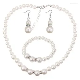 Necklace Earrings Set Elegant Rhinestone Pearl Earring Bracelet Fine Bridal Jewelry For Women Trendy