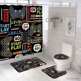 シャワーカーテンプレイゲームシャワーカーテンラグ付きバスルームアクセサリーファッションダイナミックなバスルームセット男の子または10代の防水生地R230830