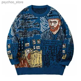 Maglione lavorato a maglia High Street Uomo Van Gogh Graffiti Stampa maglioni Cotone Harajuku Pullover imbottito allentato Donna Streetwear Autunno Q230830