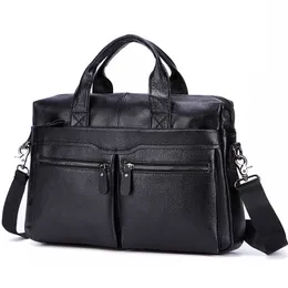 Briefcases Black Men Genuine Leather Handbags Large Leather 14" Laptop Messenger Bags Business Men's Travel Bags Shoulder Bags Briefcase 230830