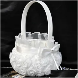 Outros suprimentos de festa festiva Cerimônia de casamento Caso de amor Cetim Elegante Bowknot Rose Flower Girl Basket Drop Delivery Home Garden Otm9e