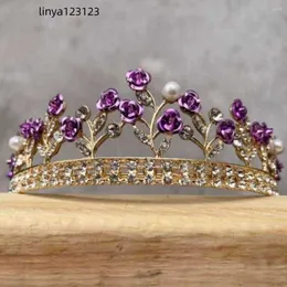 Hair Clips Sweet Princess Style Crown Headband Brilliant Exquisite Rose Flower Hairbands Temperament Bride Crystal Pearl