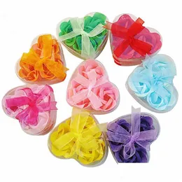 SOAPS 100SETS 3st/Set Bath Bathing Body Rose Blomma hjärtformad formformad doftande tvål Kronblad med lådor Ribbon Colors Drop Delivery DHRS3