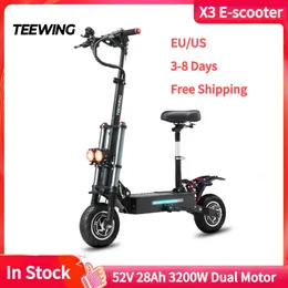 Teewing X3 Smart Electric Scooter Foldable 50 Miles Kick Scooter 3200W Dual Motor 52V 28AH Battery 10 Inch Road Tires 440 lbs Max Load Folding Scooter