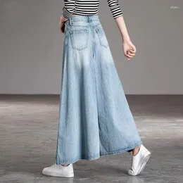 Women's Jeans TAFN Mom High Waist Wide Leg Pants Women Spring Autumn Tall And Flowing Skirt Washed Denim Trousers For