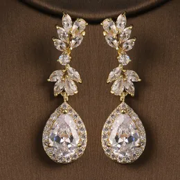 Hoop Huggie Ekopdee Luxury Flower Cubic Zirconia Bridal Earrings For Women Trendy Crystal Bling Drop Wedding Jewelry 230829