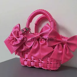 Evening Bags 2023 New Women Bowknot Woven Handbags Solid Fashion Hot Girl Shoulder Bag Ladies Party Shopping Basket Sweet Cool Messenger Bag J230830