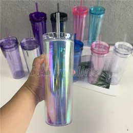 10 Colors 20oz Acrylic Tumbler with Lid Straw Double Walled AS Reusable Plastic Cups Clear Straight Travel Water Bottles