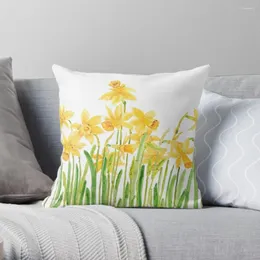 枕黄色の水仙フィールド水彩スロー装飾的なソファーカバー