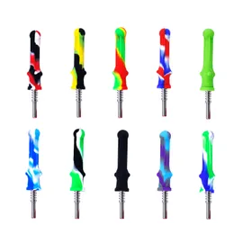 Silicone Smoking Nectar Straw Dab Hand Pipes with Stainless Nail Tip Portable Smoke Tool Device Mix Color