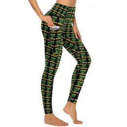 Kvinnors leggings jamaicansk flagga yoga byxor med fickor älskar jamaica sexig hög midja söt sport legging stretch anpassade gym leggins