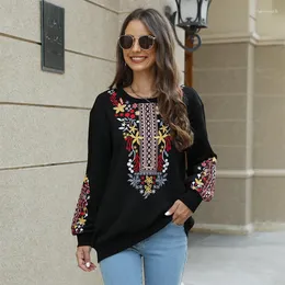Women's Hoodies Eaeovni Mexican Embroidered Tops Traditional Boho Hippie Clothes Peasant Blouse Bohemian Long Sleeve Shirt Tunic