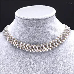 Collares colgantes elegante imitación perla capa collar color oro cuentas de acero inoxidable para mujeres boda regalo de Navidad joyería