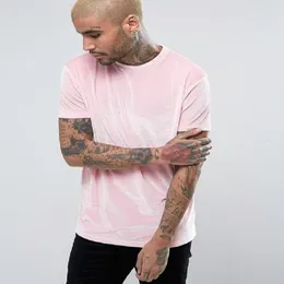 Herr t shirts 14 color rosa khaki svart sammet flanell tshirt män märke kort ärm casual streetwear hip hop swag velor tee tops
