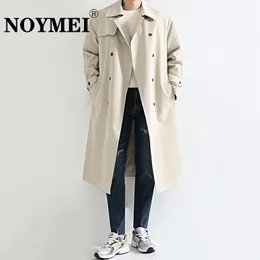 Koszulki męskie noymei jesień mężczyźni długi płaszcz w stylu koreańsko -wiatrakowy Rów średniej długości luźne przystojne podwójne piersi WA2694 230829