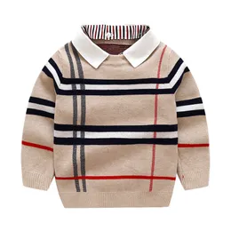 Pullover 2-8t Plaid tröja för Boy Girl Toddler Kid Sweater Baby Knit Pullover Top Winter Thick Fashion Spädbarn Knitkläder 230830