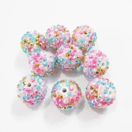 Alloy Newest 20mm 100pcs/lot Pink/blue/hotpink/purple/gold Mixed Resin Rhinestone Ball Beads,Chunky Beads For Kids Jewelry Making