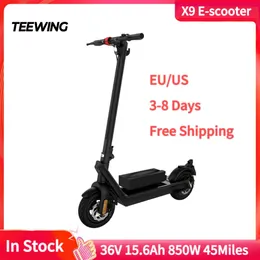 TeeWing X9 Smart Electric Scooter складной 45 миль Kick Scooter 850W Батарея 36 В 15.6AH Моторный скутер с 10 -дюймовой анти -проясной вакуумной шиной
