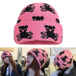 Beanie Skull Caps Adult Teens Jacquard Bear Pattern Knitted Hat Winter Skiing Windproof 230829