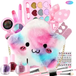 Beauty Fashion Kids Makeup Kit For Girl 20 PCS Real Washable Non Toxic Girls With Cute Princess Cosmetic Purse Play Make 230830