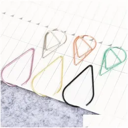 Filing Supplies Wholesale 10Pcs Modeling Paper Clips Metal Water Drop Shape Bookmark Memo Marking Clip Office School Stationery 1.5X2. Dhre3