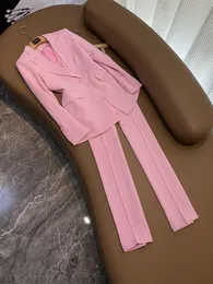 2023 Autunno rosa tinta unita pantaloni a due pezzi set manica lunga risvolto con risvolto blazer monopetto top pantaloni lunghi abiti set abiti a due pezzi O3G142519