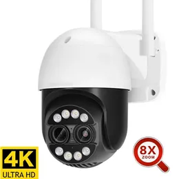 IPカメラ8MPデュアルレンズ2 8mm 12mm 8x Zoom 4K PTZ WIFIカメラ屋外AI人間追跡CCTVオーディオホームセキュリティ230830