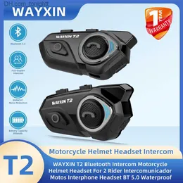 WAYXIN T2 MOTORCYCLE HELME HEADSET FÖR 2 RIDER BLUETOOTH INTERCOM Hörlur Moto Communicator Högtalare Interphone Headset Biker Q230830