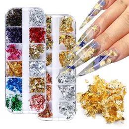 Decorações de arte de unhas 1 caixa de ouro prata irregular folha de alumínio papel adesivo de arte de unhas 3d glitter diy manicure uv gel polonês ferramentas de decoração de unhas 230830