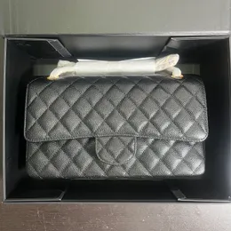 10a bolsa de designer de alta qualidade bolsa com aba 25cm couro genuíno caviar ou pele de cordeiro bolsa de ombro feminina bolsa crossbody com caixa