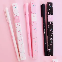 Ballpoint Pens Wholesale Romantic Sakura Gel Pen Rollerball School Office Supply Student Stationery Signing Black Ink Drop Delivery Bu Dhcap