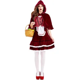 Temadräkt Halloween cosplay randig burgundy spets cape Little Red Riding Hood Women's Party Costume kjolar Stage Costumes 230829