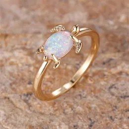 Band Rings Oval Stone White Fire Opal Animal Ring Female Cute Small Sea Turtle For Women Trendy Gold Color Wedding Engagement Jewelry 230830