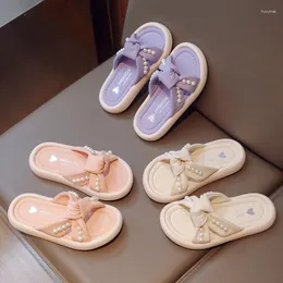 Slipper Kinderhausschuhe 2023 Perle offene Prinzessin vielseitige Freizeitschuhe Mode Mädchen flach atmungsaktiv einfach