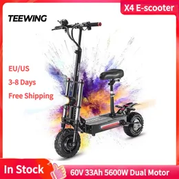 TeeWing X4 Smart Electric Scooter 40 миль складной ударной скутер для взрослых 5600 Вт аккумулятор 60 В 33AH Складывающий электрический скутер с 11 дюймами в бездорожье
