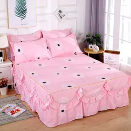 Saia de cama duas camadas babados capa de colchão protetor decorativo princesa lençol antiderrapante quarto