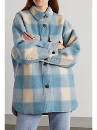 Womens Wool Blends 22% Autumn Winter Women Woolen Coat Ladies Plaid Lång ärm TurnDown -krage Singelbröst jacka Outwear Tops med fickor 230829