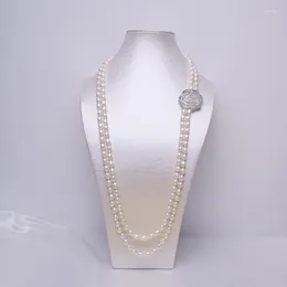 Pendant Necklaces 7-8mm Strong Luster Rice Shape Natural Freshwater Pearl Double Strand Necklace 75cm Inner Length Women Jewelry Gifts