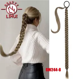 Synthetic Wigs Ponytail Synthetic Boxing Braids Wrap Around Chignon Tail With Rubber Band Hair Ring 34 " Brown Ombre Braid DIY Lihui 230830