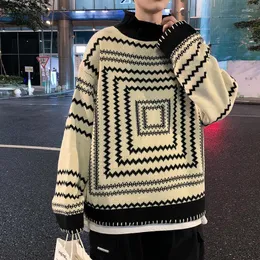 Men's Sweaters Winter Autumn And Turtleneck Sweater Men's Harajuku Loose Stripe Kinttwear Tops Ins Streetwear