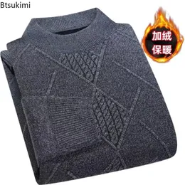 Män s tröjor Autumn Winter Warm Sweater Solid Pullovers Male Thick Jumpers Knitwear Round Neck Casual Clothing Sticking Men 230830