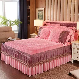 Bedding Sets Crystal Velvet Thick Bed Skirt Lace Bedspread Pillowcase 1/3pcs Girls Bedclothes Sheet Wedding Home #sw