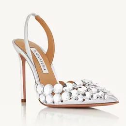 Aquazzura Crystal-Embellished Pumps Shoes Stileetto Heel Sandals for Women Heel Luxurys Designer