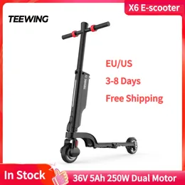 Teewing x6 scooter elétrico inteligente 12 milhas dobrável kick scooter para adultos 250w bateria 36v 5ah duplo motor dobrável scooter elétrico